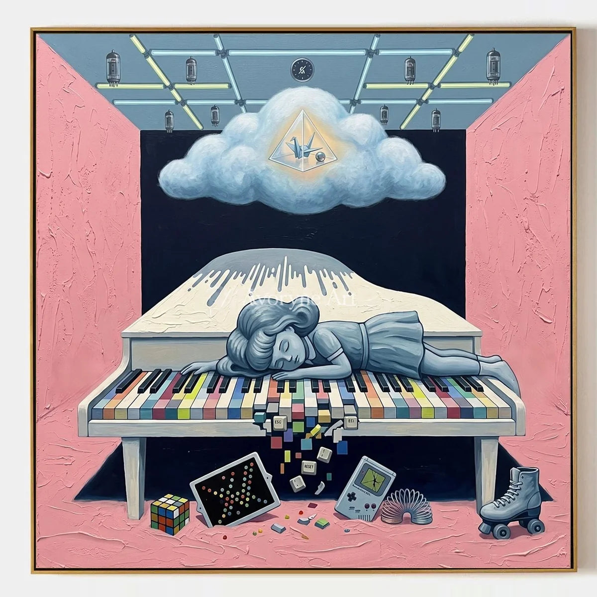 Warm Rhythm, hand-painted surreal scene wall art by Declan O’Brien
