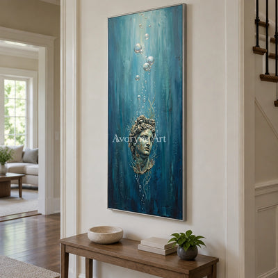 Clear Story surreal scene wall art with a silver frame in an entryway