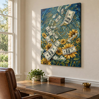 Clear Current surreal scene wall art as a frameless stretched canvas in a home office