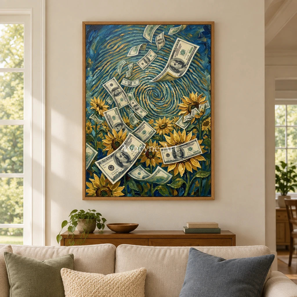 Clear Current surreal scene wall art with a wood frame in a villa living space