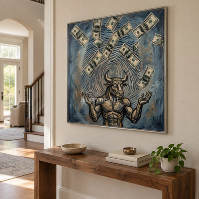 Clear Solace surreal scene wall art with a silver frame in an entryway