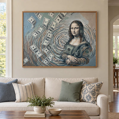 Clear Reverberation surreal scene wall art with a wood frame in a villa living space