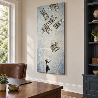 Clear Dialogue surreal scene wall art as a frameless stretched canvas in a home office