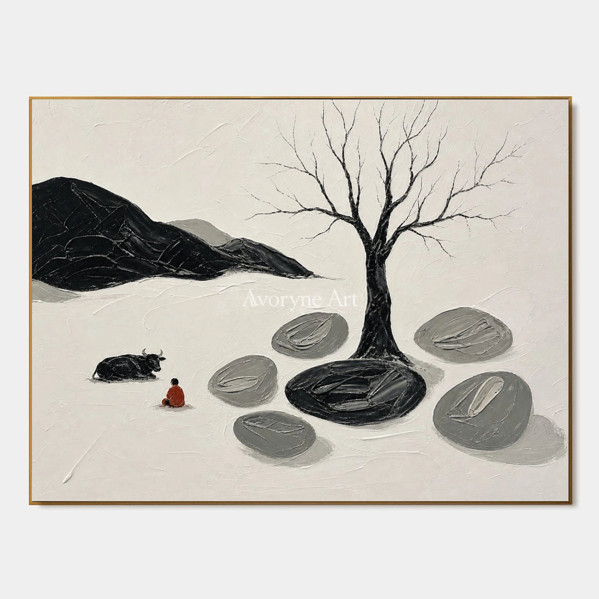 Misted Passage, hand-painted surreal stone landscape wall art by Declan O’Brien