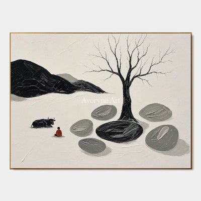 Misted Passage, hand-painted surreal stone landscape wall art by Declan O’Brien