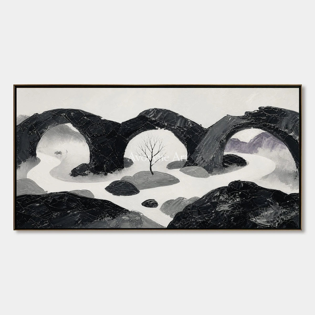 Misted Rhythm, hand-painted surreal stone landscape wall art by Declan O’Brien