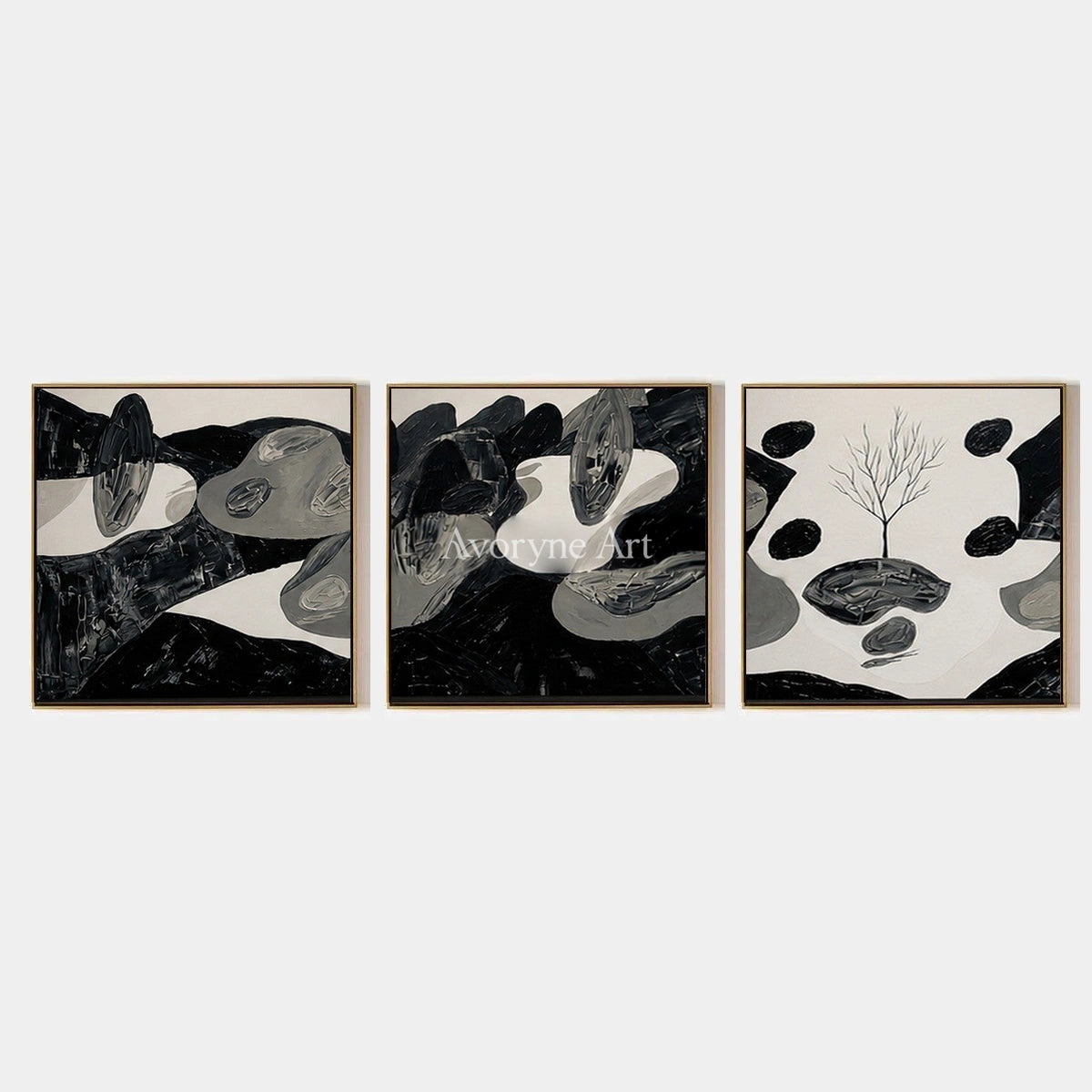 Misted Haven, hand-painted surreal stone landscape triptych by Declan O’Brien