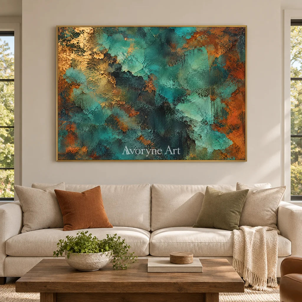 Verdigris Drift: Teal Weathered Abstract Wall Art — living gold