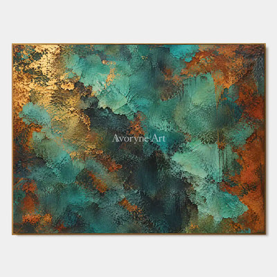 Verdigris Drift: Teal Weathered Abstract Wall Art — primary
