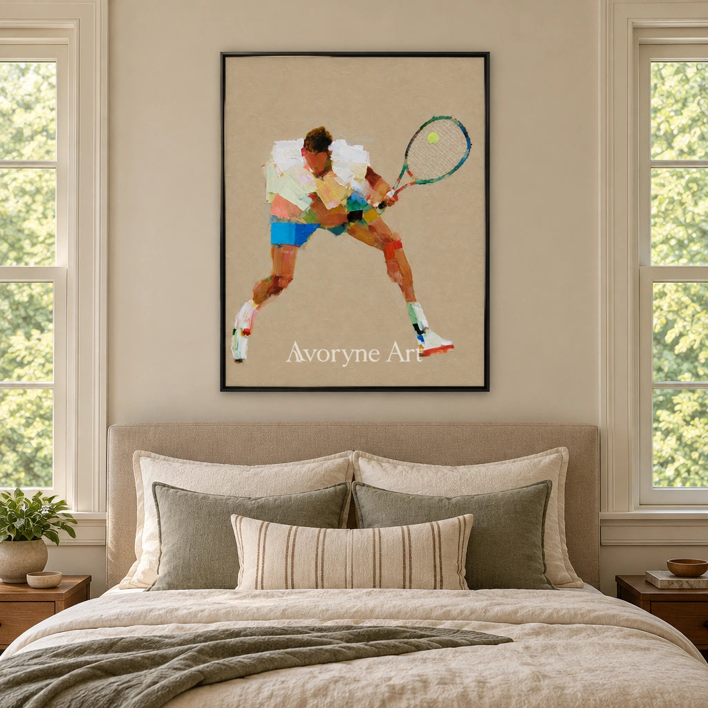 Ivory Gentle Meadow: Tennis Figure Art — bedroom black