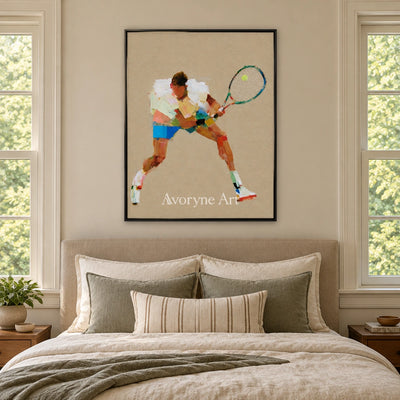 Ivory Gentle Meadow: Tennis Figure Art — bedroom black