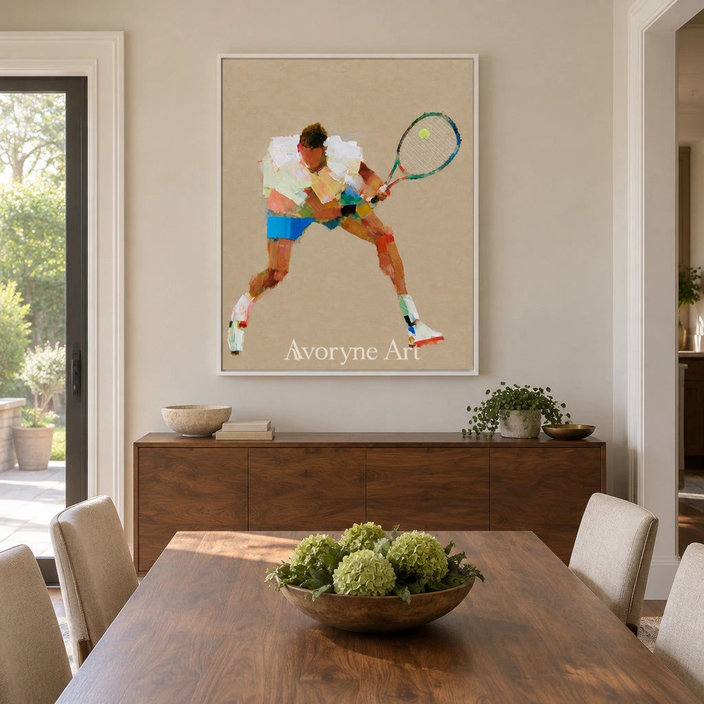 Ivory Gentle Meadow: Tennis Figure Art — dining white