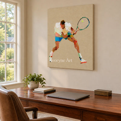 Ivory Gentle Meadow: Tennis Figure Art — office frameless