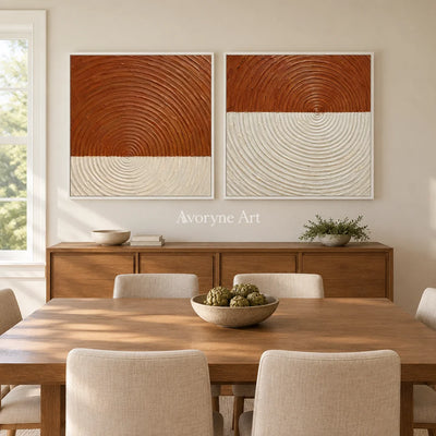 Terra Resonance: Terracotta Texture Diptych — dining white