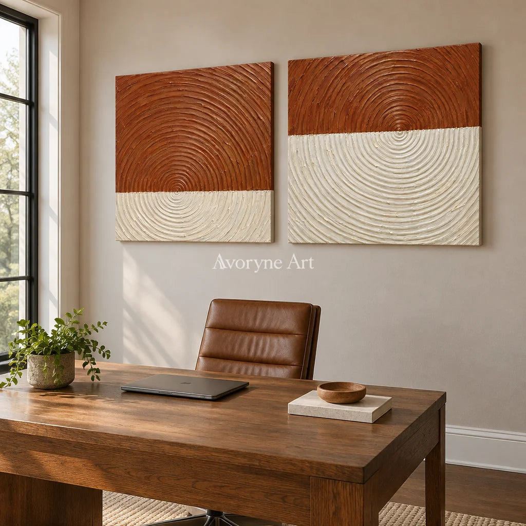 Terra Resonance: Terracotta Texture Diptych — office frameless