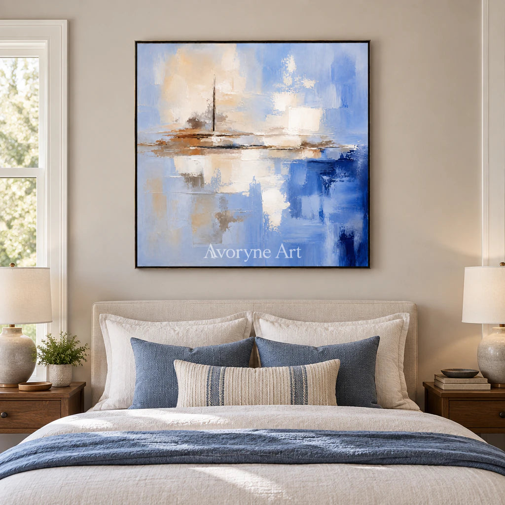 Azure Distance: Textured Abstract Horizon Wall Art — bedroom black