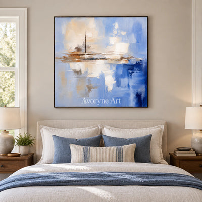 Azure Distance: Textured Abstract Horizon Wall Art — bedroom black