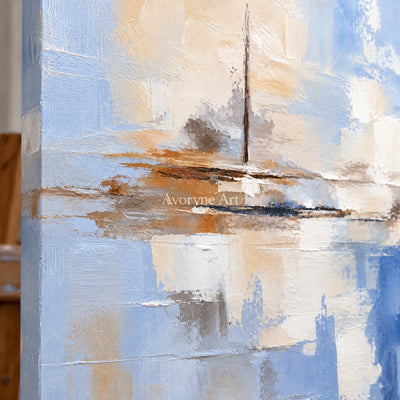 Azure Distance: Textured Abstract Horizon Wall Art — detail easel
