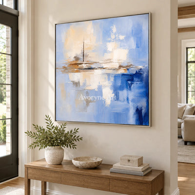 Azure Distance: Textured Abstract Horizon Wall Art — entry silver