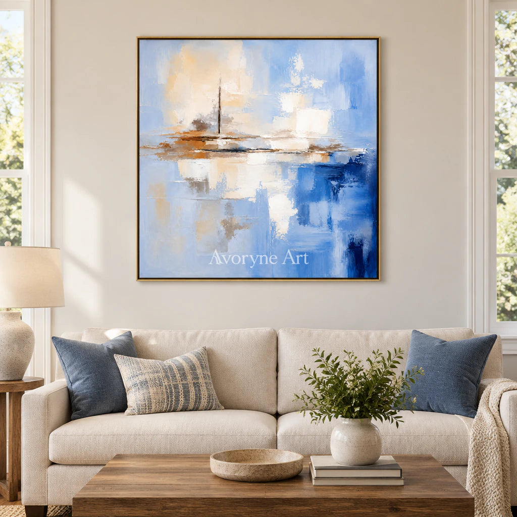 Azure Distance: Textured Abstract Horizon Wall Art — living gold