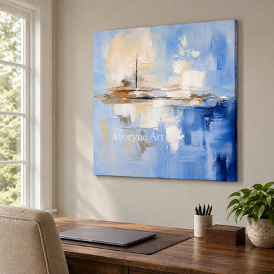 Azure Distance: Textured Abstract Horizon Wall Art — office frameless
