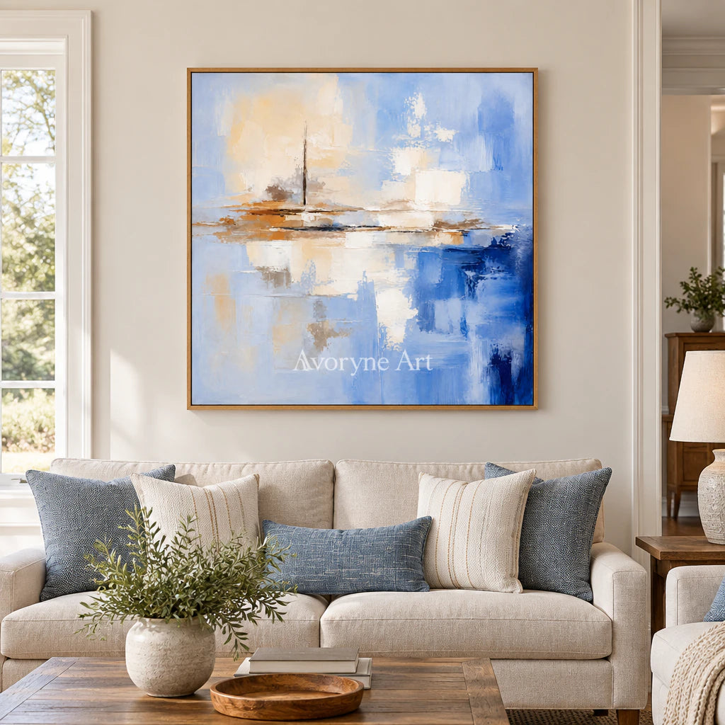 Azure Distance: Textured Abstract Horizon Wall Art — villa wood