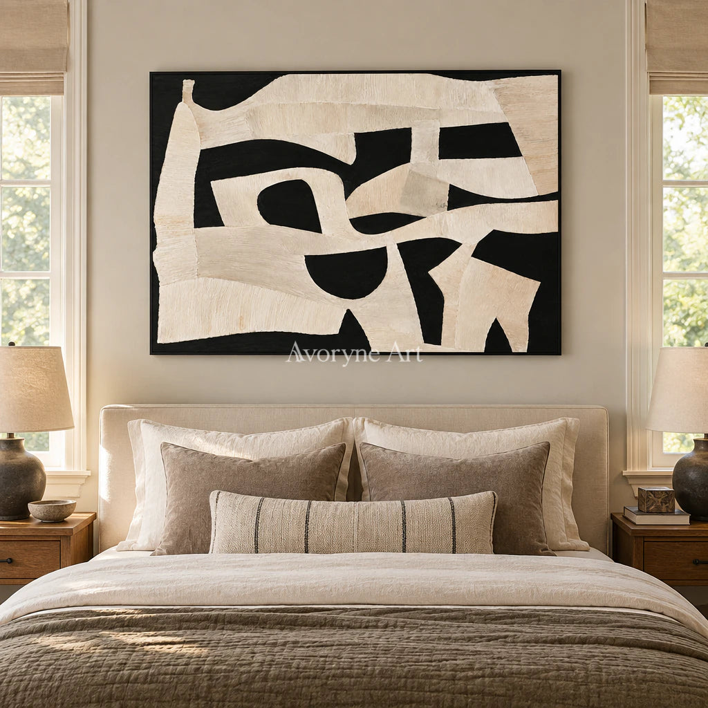 Midnight Fold: Textured Abstract Panorama Wall Art — bedroom black