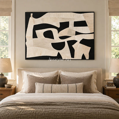 Midnight Fold: Textured Abstract Panorama Wall Art — bedroom black