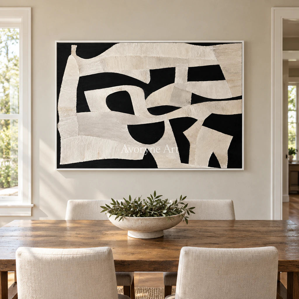 Midnight Fold: Textured Abstract Panorama Wall Art — dining white