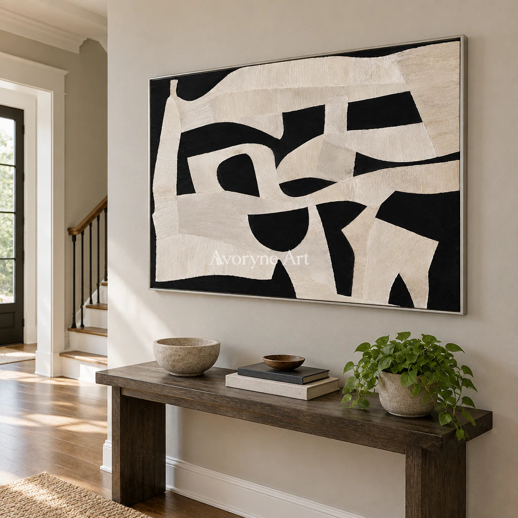 Midnight Fold: Textured Abstract Panorama Wall Art — entry silver