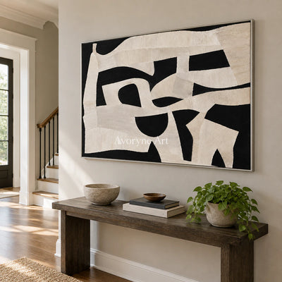 Midnight Fold: Textured Abstract Panorama Wall Art — entry silver