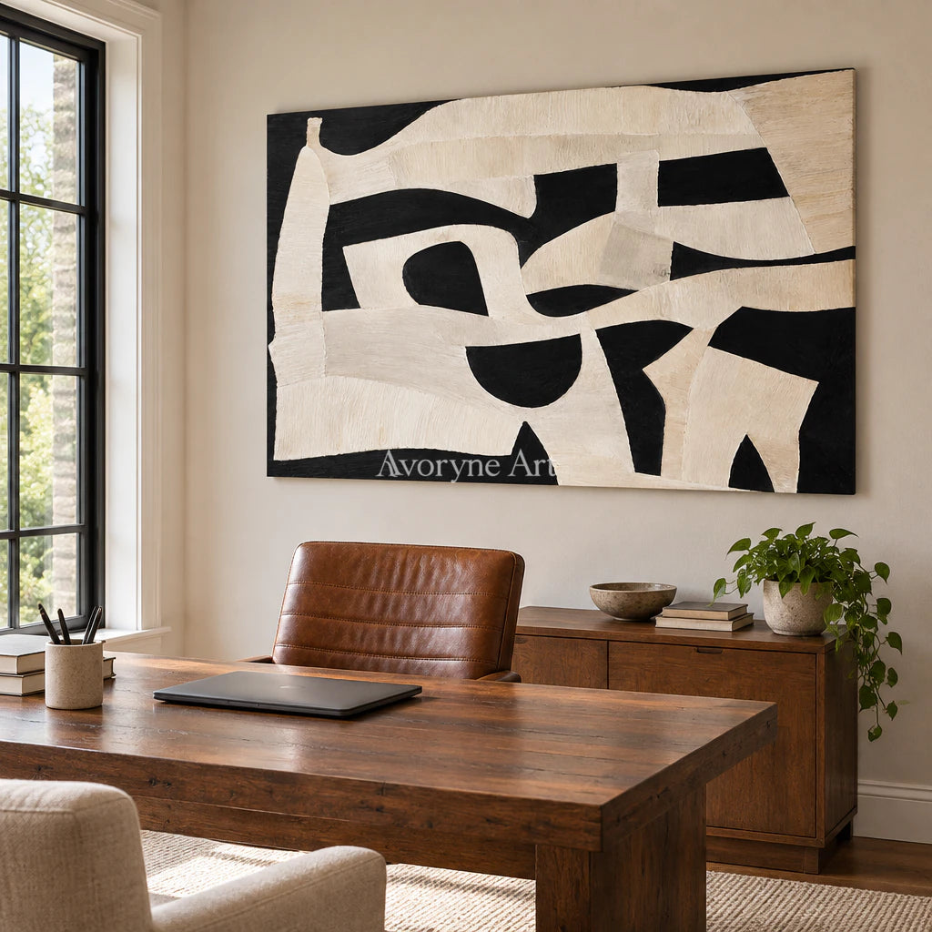 Midnight Fold: Textured Abstract Panorama Wall Art — office frameless