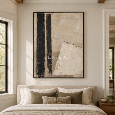 Quiet Alignment: Textured Beige Black Abstract Wall Art — bedroom black