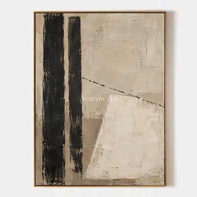 Quiet Alignment: Textured Beige Black Abstract Wall Art — primary