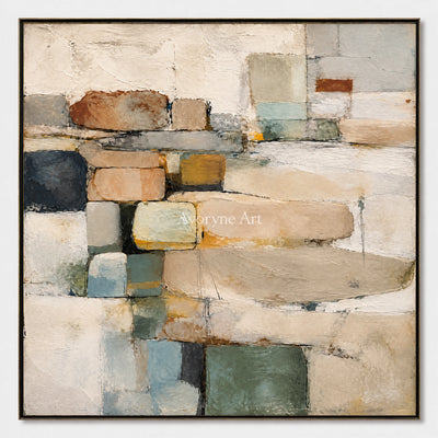 Quiet Stacks: Textured Beige Block Abstract Wall Art — primary
