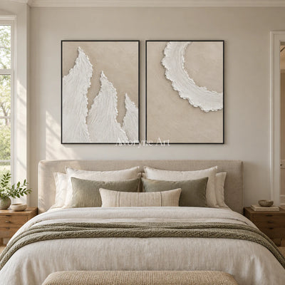 Foamward Duet: Textured Beige Coastal Diptych Wall Art — bedroom black