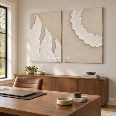 Foamward Duet: Textured Beige Coastal Diptych Wall Art — office frameless