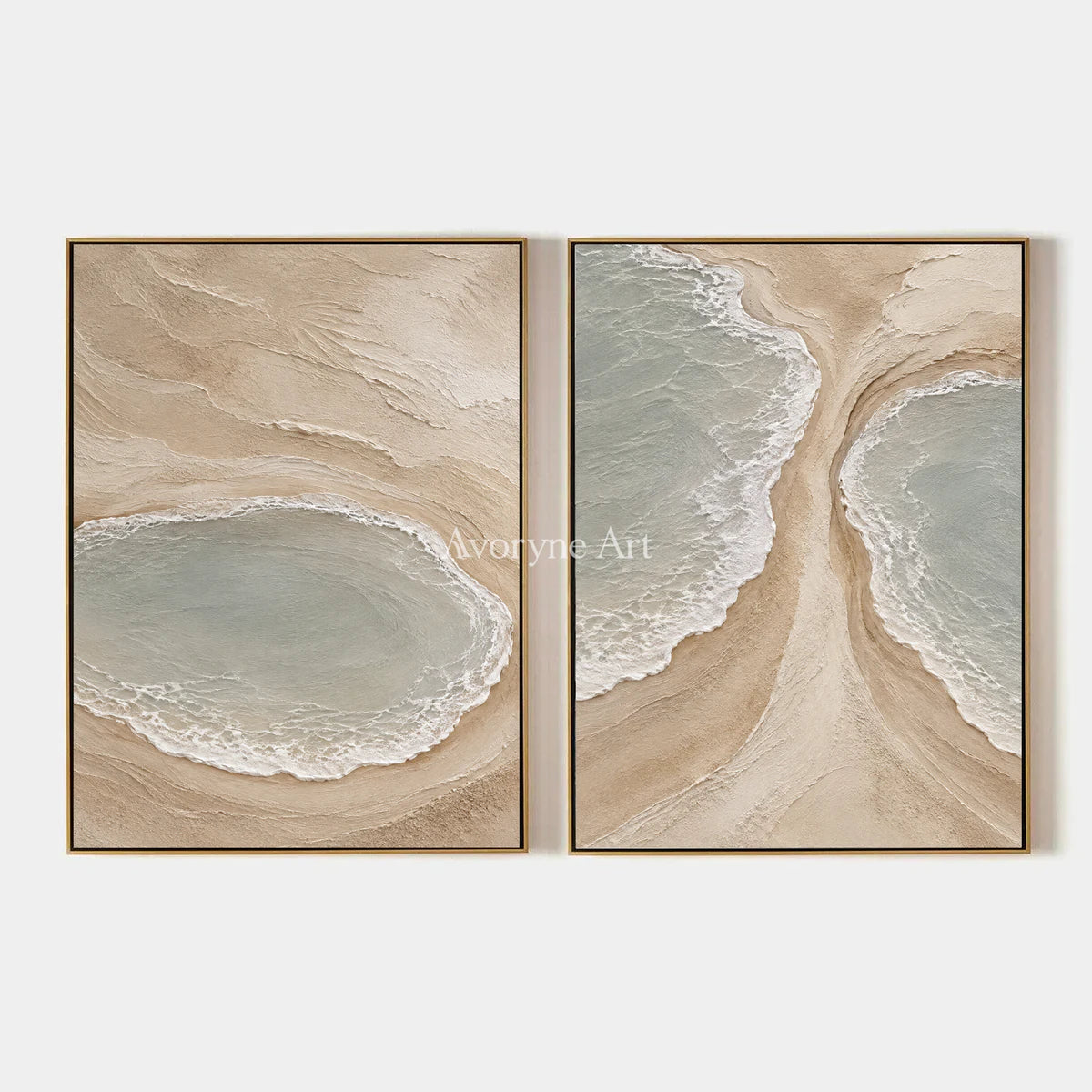 Lagoon Pairing: Textured Beige Coastal Diptych Wall Art — primary