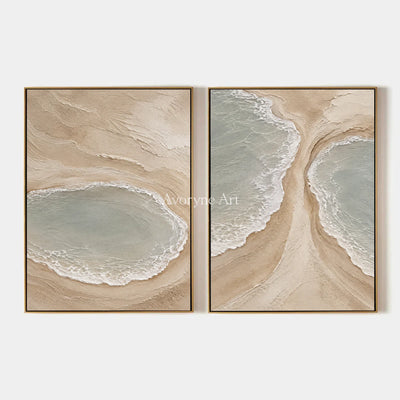Lagoon Pairing: Textured Beige Coastal Diptych Wall Art — primary