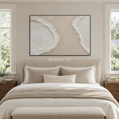 Tidal Pause: Textured Beige Coastal Relief Wall Art — bedroom black