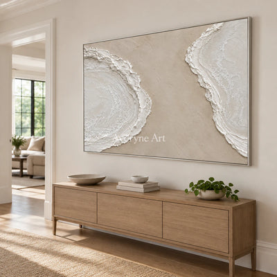 Tidal Pause: Textured Beige Coastal Relief Wall Art — entry silver