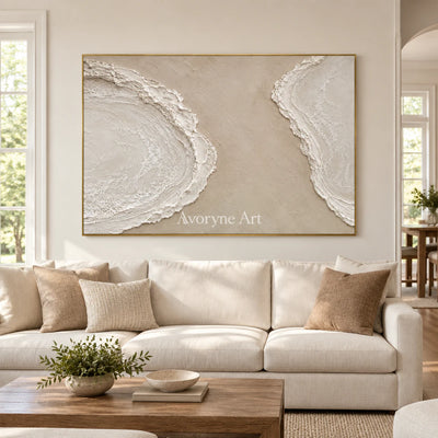 Tidal Pause: Textured Beige Coastal Relief Wall Art — living gold