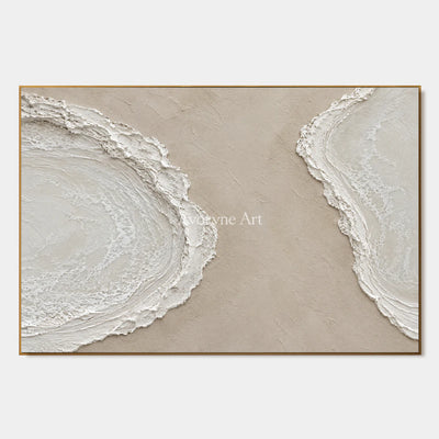 Tidal Pause: Textured Beige Coastal Relief Wall Art — primary