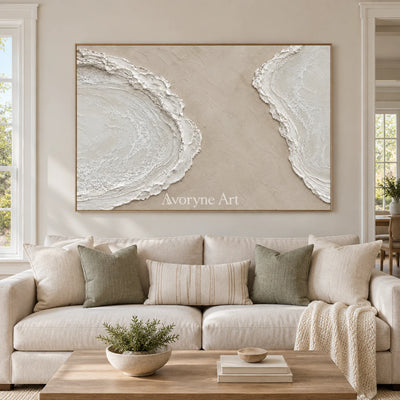 Tidal Pause: Textured Beige Coastal Relief Wall Art — villa wood