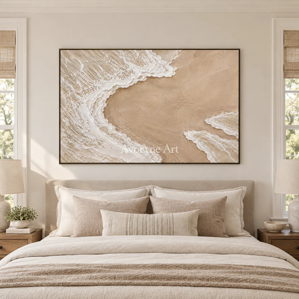 Shoreward Curve: Textured Beige Coastal Relief Wall Art — bedroom black