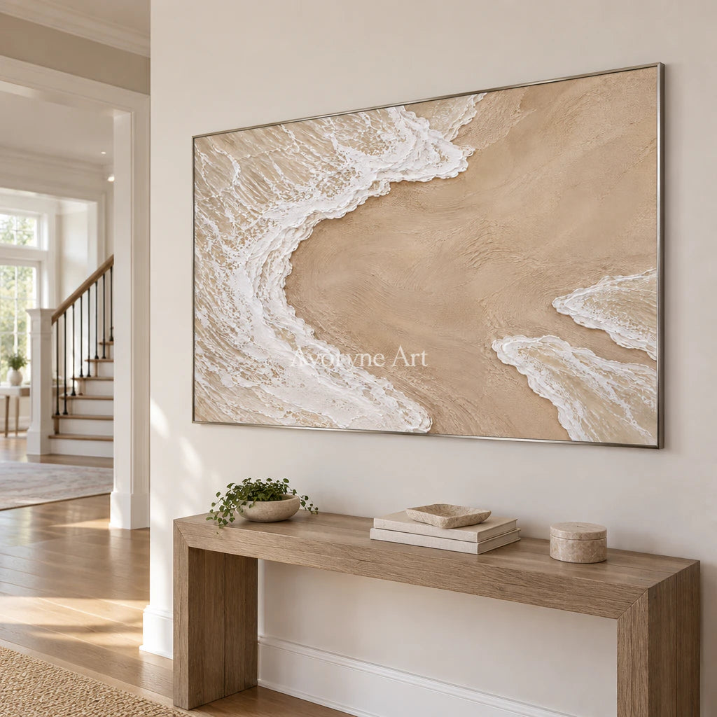 Shoreward Curve: Textured Beige Coastal Relief Wall Art — entry silver