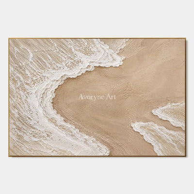 Shoreward Curve: Textured Beige Coastal Relief Wall Art — primary