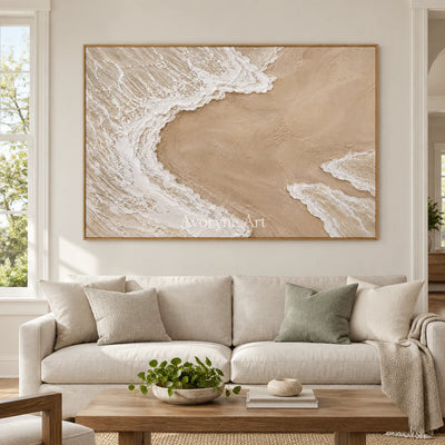 Shoreward Curve: Textured Beige Coastal Relief Wall Art — villa wood