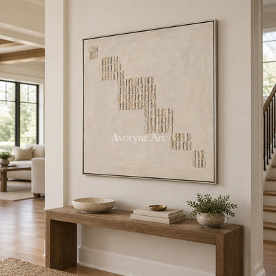 Descending Order: Textured Beige Grid Abstract Wall Art — entry silver