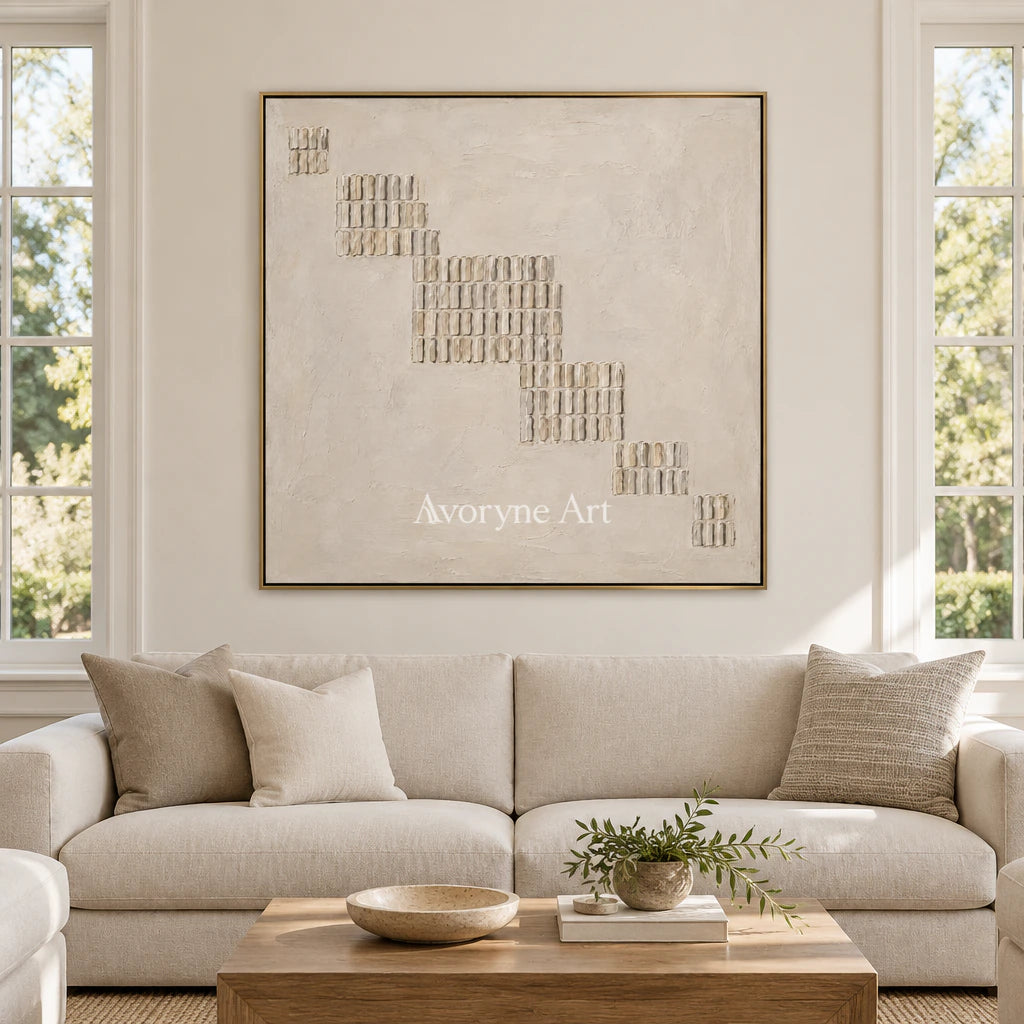 Descending Order: Textured Beige Grid Abstract Wall Art — living gold
